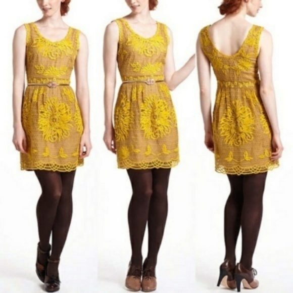 Yoana Baraschi Honeycomb Yellow Lace Dress 8 - Picture 1 of 8